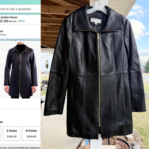Anne Klein Women's Mid-length Full Zipper Genuine Soft Leather Coat Black Small - Picture 1 of 8